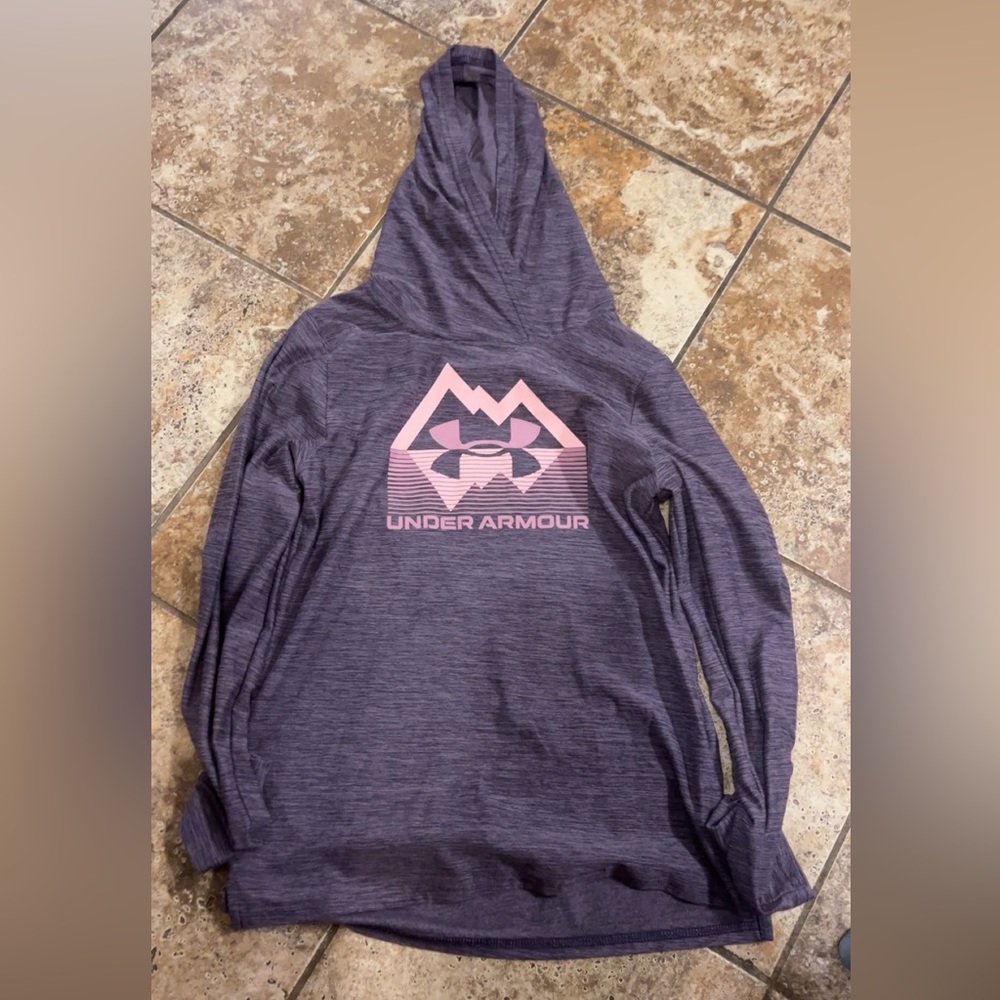 Under Armour Heathered Purple Hoodie with Pink Graphic